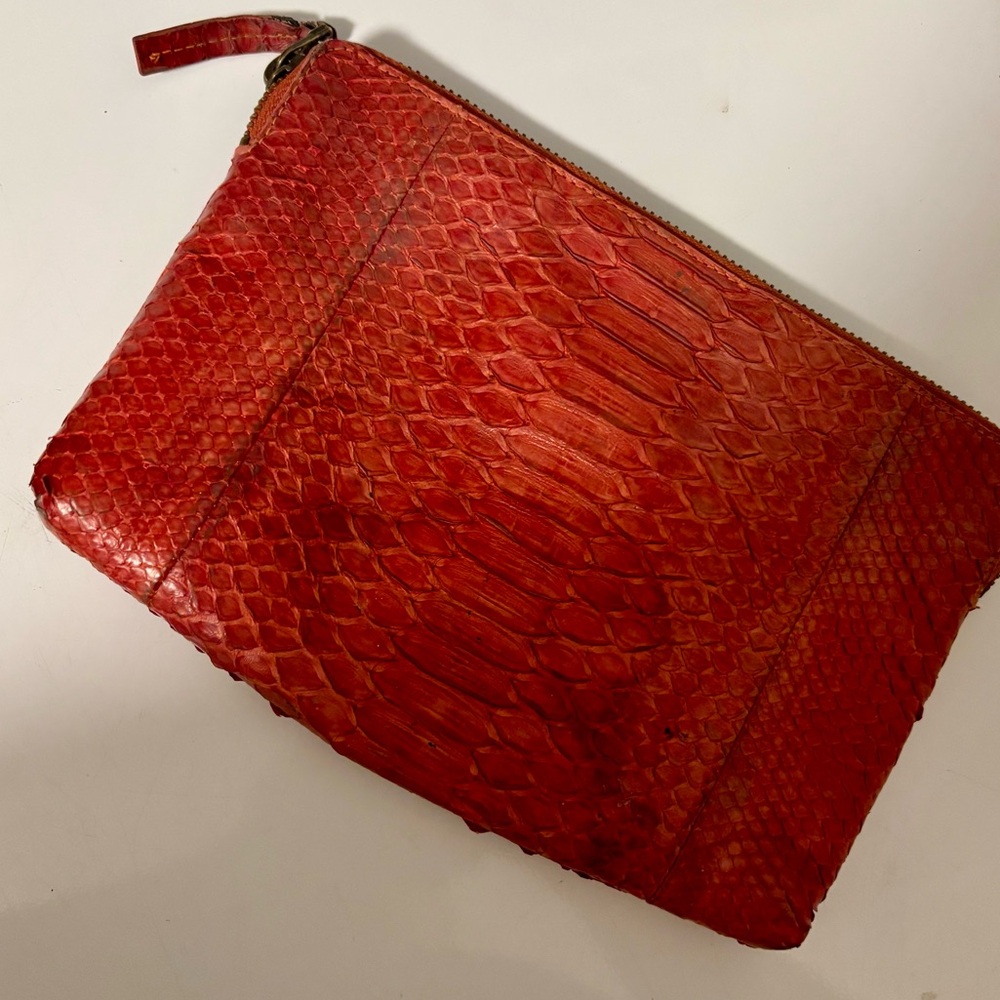 Johnny Ramli Designer Red Snakeskin Zip Bag/Clutch - Picture 3 of 16